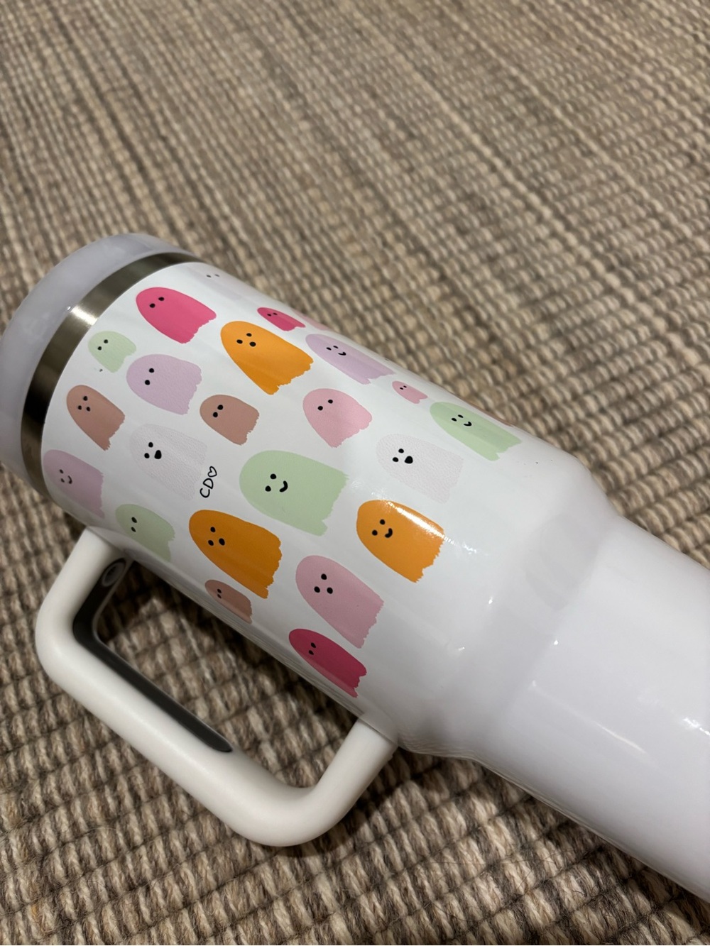 White Ghost Pattern Travel Tumbler - Cute Multicolor Design